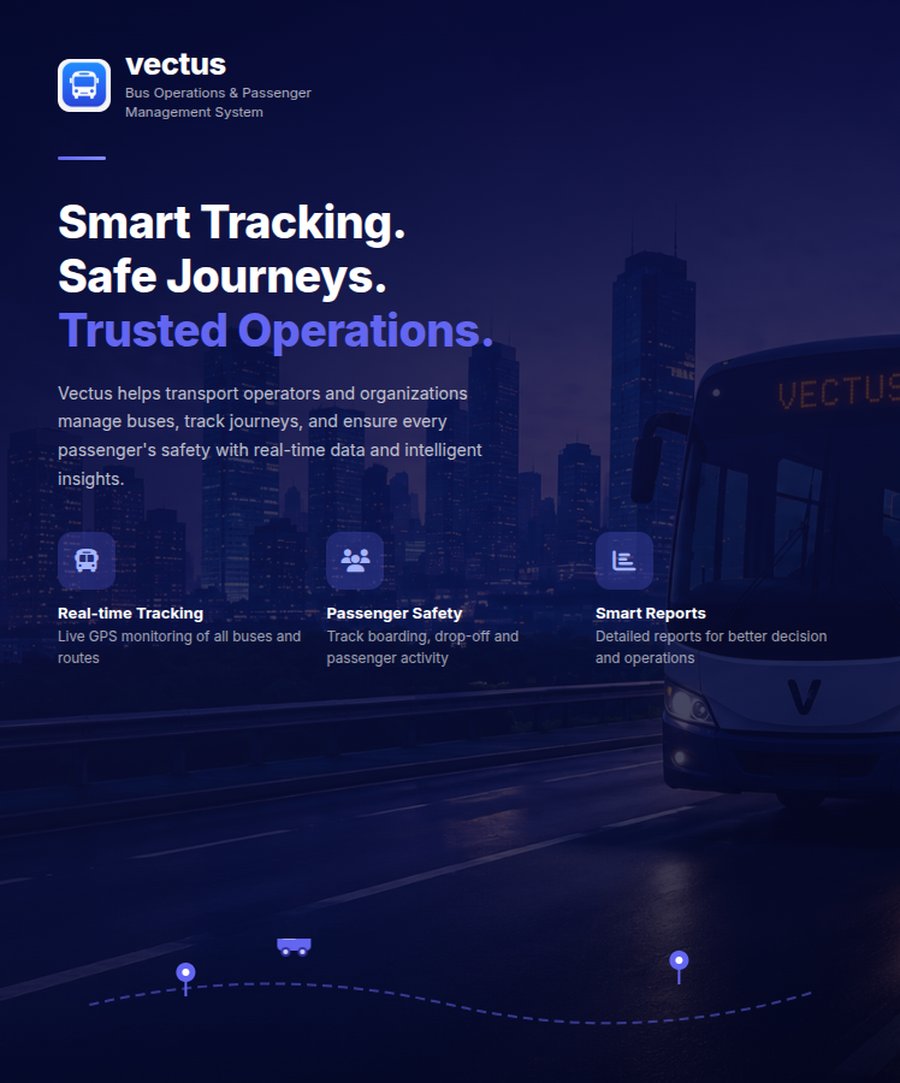 Vectus Admin Portal sign-in screen with a night-time bus illustration