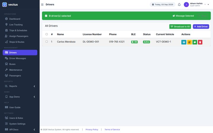Admin Portal drivers list screen