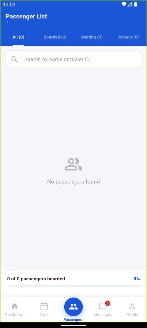 Live passenger manifest screen in the Driver App