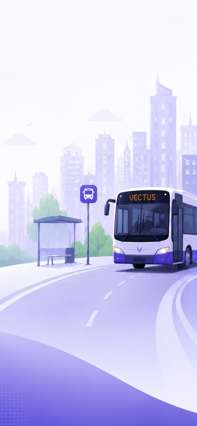 Illustration of a Vectus bus arriving at a bus stop