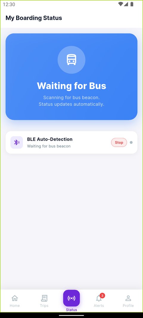 Bluetooth boarding status screen in the Passenger App