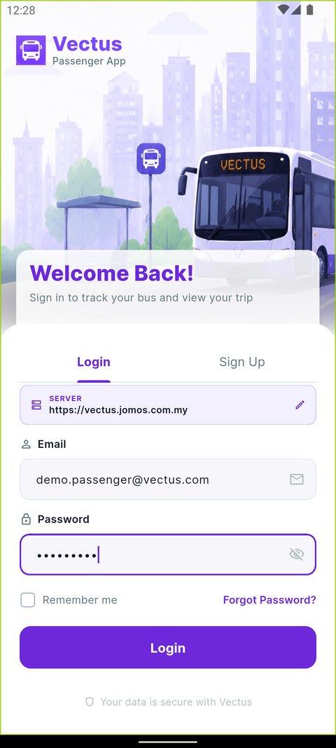 Passenger App login screen