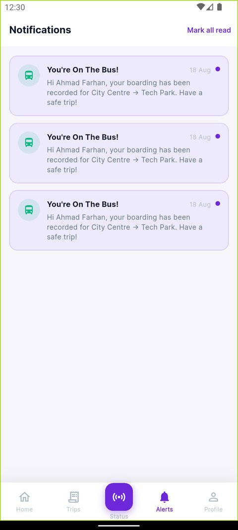 Notifications screen in the Passenger App