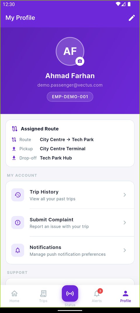 Profile screen with Trip History and Submit Complaint options in the Passenger App